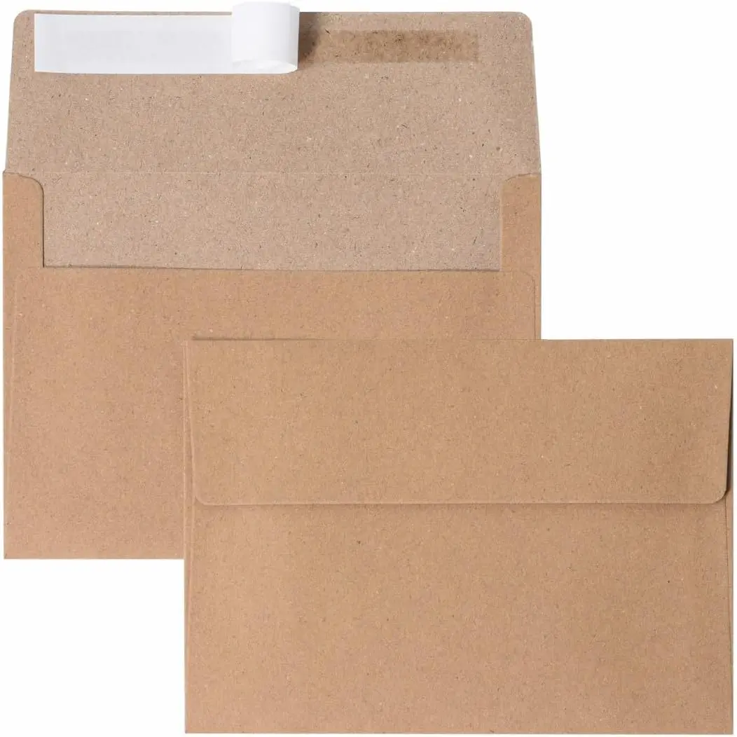 50 Pack  A7 Envelopes, Brown 5x7 Invitation Envelopes, Self Seal Envelopes Printable, for Weddings, Greeting Cards, Photos, Postcards, Mailing, Party