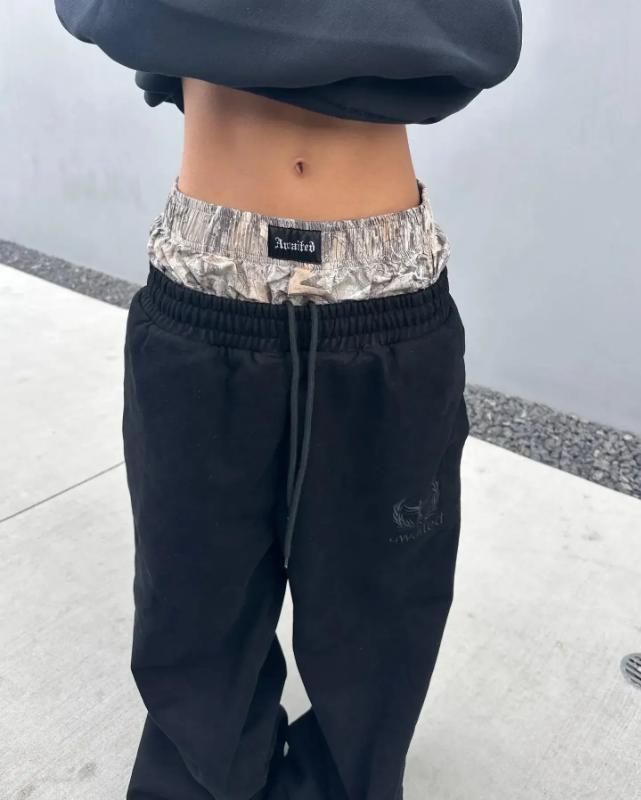 NewY2K pants vintage Harajuku double Embroidered waist Sweatpants Men Wome Hip Hop Casual High waisted Wide Leg Pants Streetwear Menswear Trouser