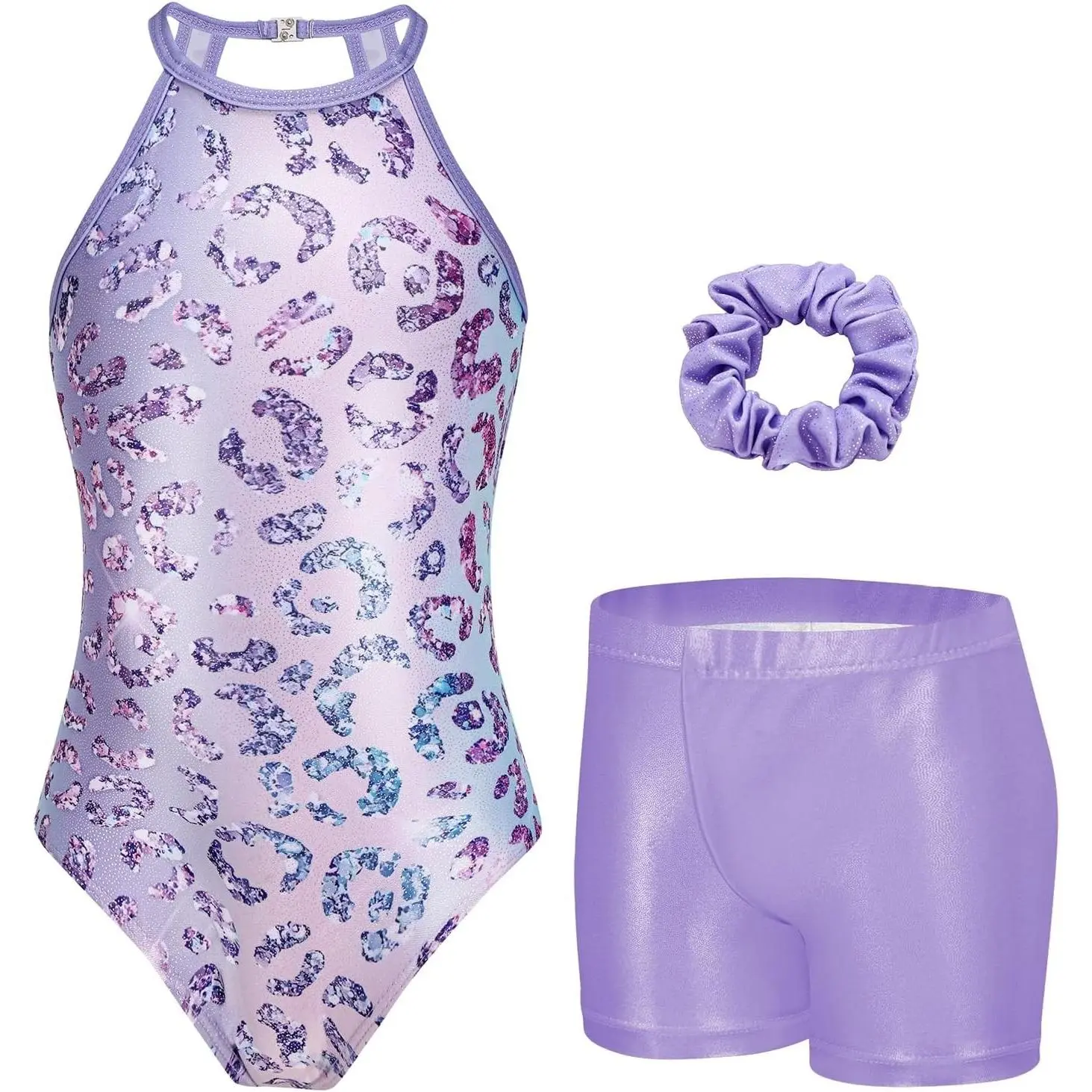 Girls Gymnastics Leotard with Clasp Back and Tumbling Shorts(Gift)