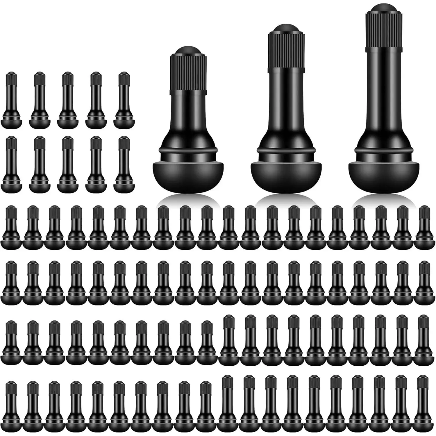 100 Pieces TR412 TR413 TR414 Tire Valve Stems Rubber Black Rubber Snap-in Valves,Tubeless Valve Stems Suit for 0.453 inch Rim Holes on Standard Vehicle Tires