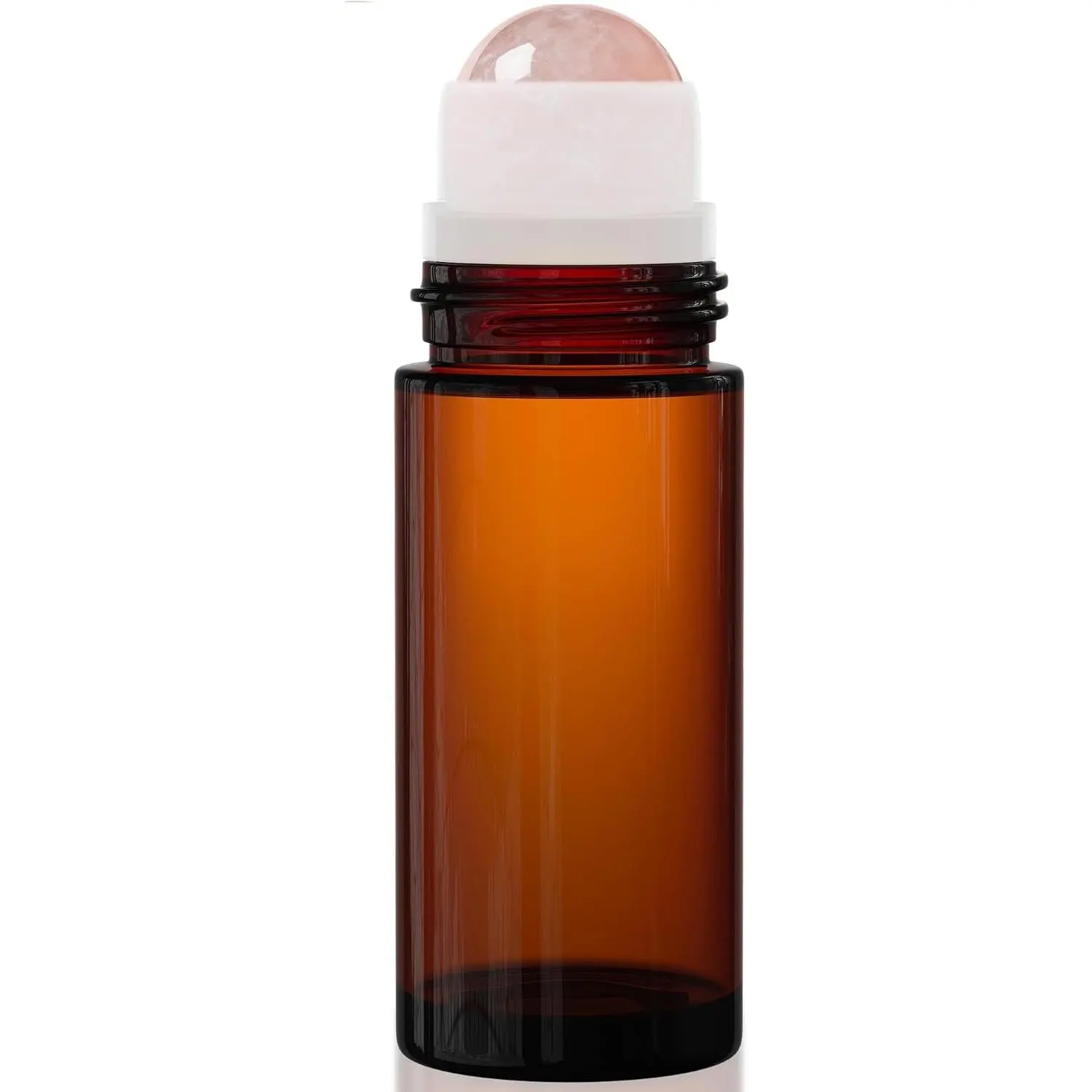 Rose Quartz Roller Bottle for Castor Oil – 50ml Refillable Amber Glass Roll-On Bottle with Natural Rose Quartz Roller Ball, Leak-Proof Applicator for Essential Oils, PerfumeGift