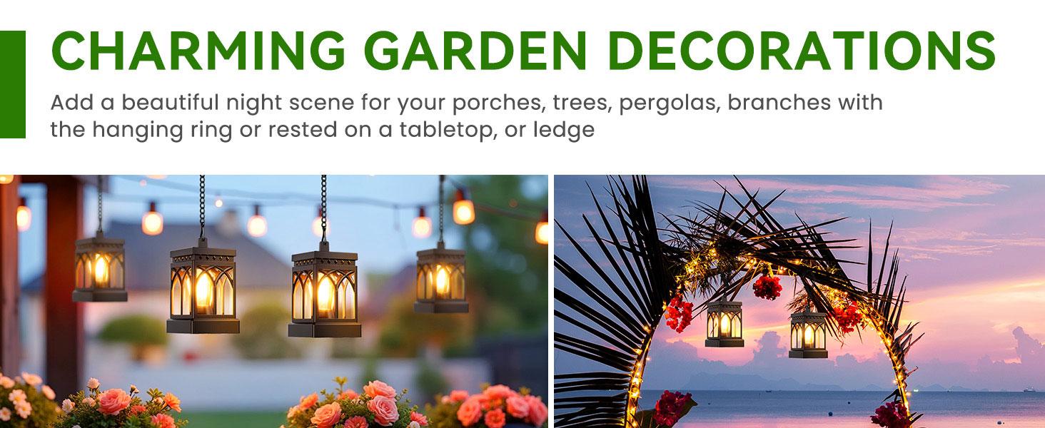 4 Pack Solar Lanterns Outdoor Waterproof, Brighter Hanging Solar Lantern Lights for Outside, Auto ON/Off Lanterns Decorative Outdoor for Garden Table Yard Path Tree Patio Lawn Decor, Gifts