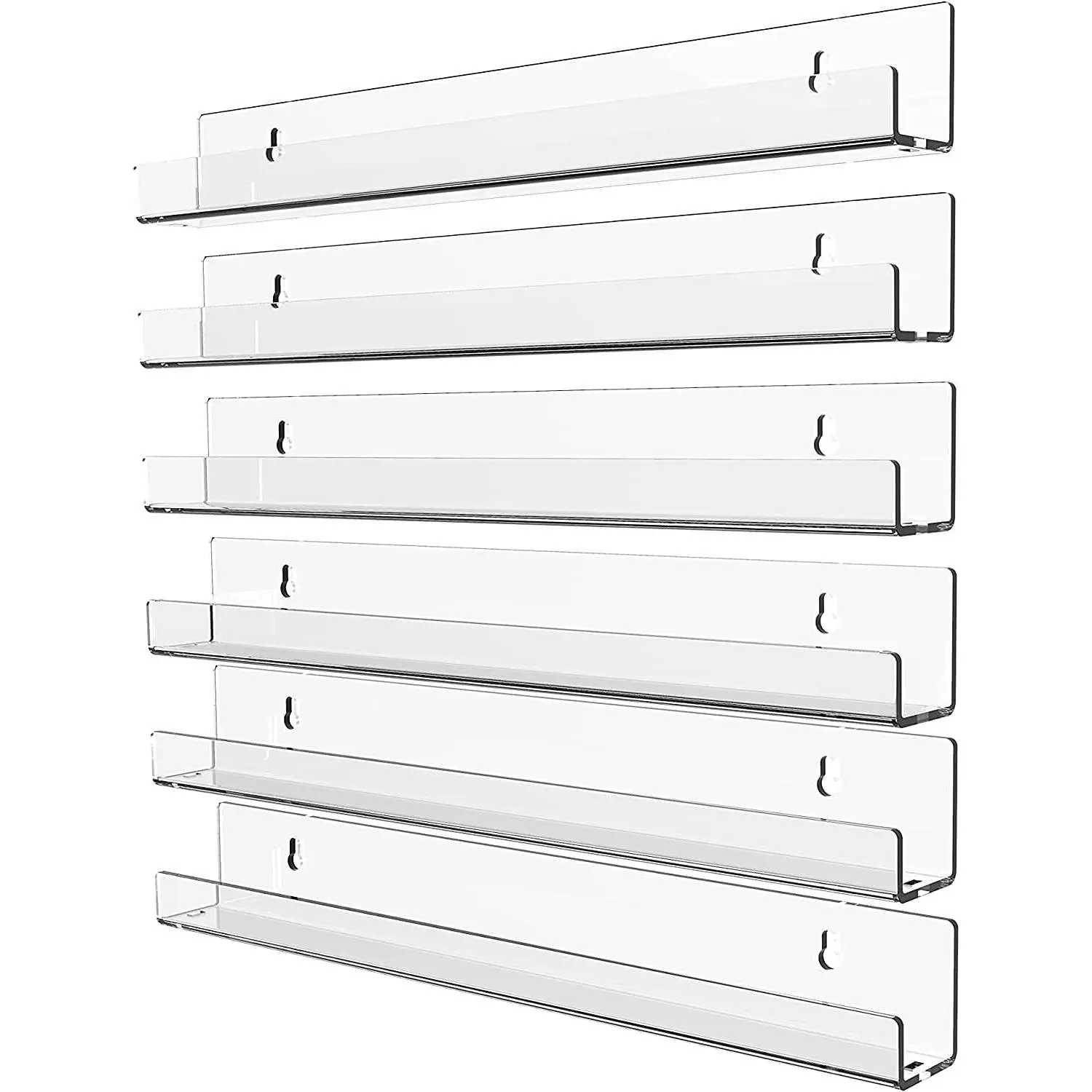 Invisible Clear Floating Bookshelf - 15" Hanging Wall Mounted Display Shelf for Kids Room, Modern U Shaped Ledge for Books,Picture,Toys, Vinyl Records Wall Display Shelf,Pack of 6