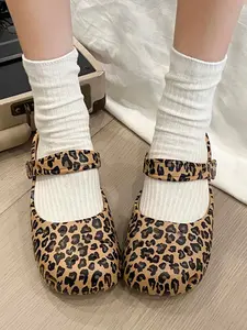 Vintage Leopard Print Mary Jane Slippers, Soft Sole, Summer Fashion, Comfortable Casual Shoes, Beach & Home Wear, Women's Two-In-One Sandals