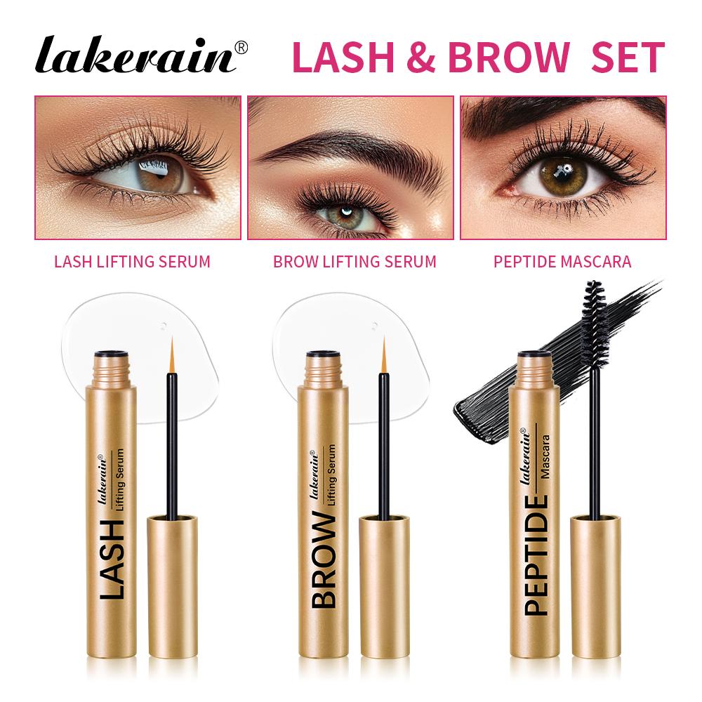 Enhanced Eyelash & Brow Kit, Mini Liquid Enhancer Set with Nourishing Lash Lifting Serum + Lengthening Brow Lifting Serum+ Long-Lasting Peptide Mascara, Natural Extension, Eye Makeup