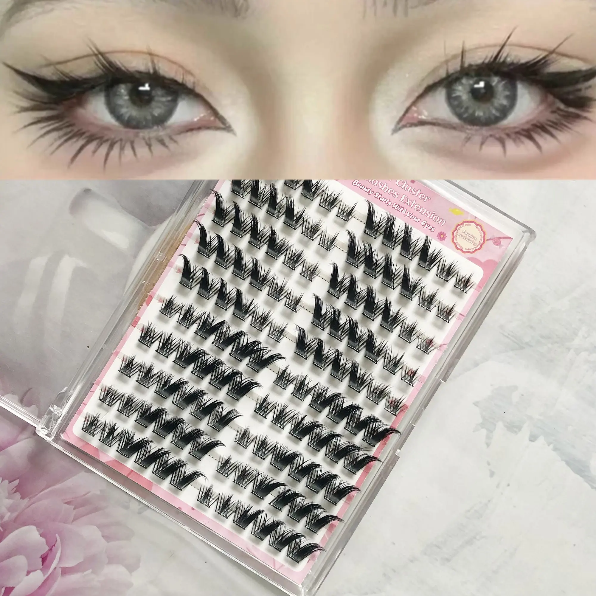 Directly Applied False Eyelashes, 120pcs D Curl Dense Lashes, Lightweight European Style, Self-Adhesive, Enhance Makeup Look
