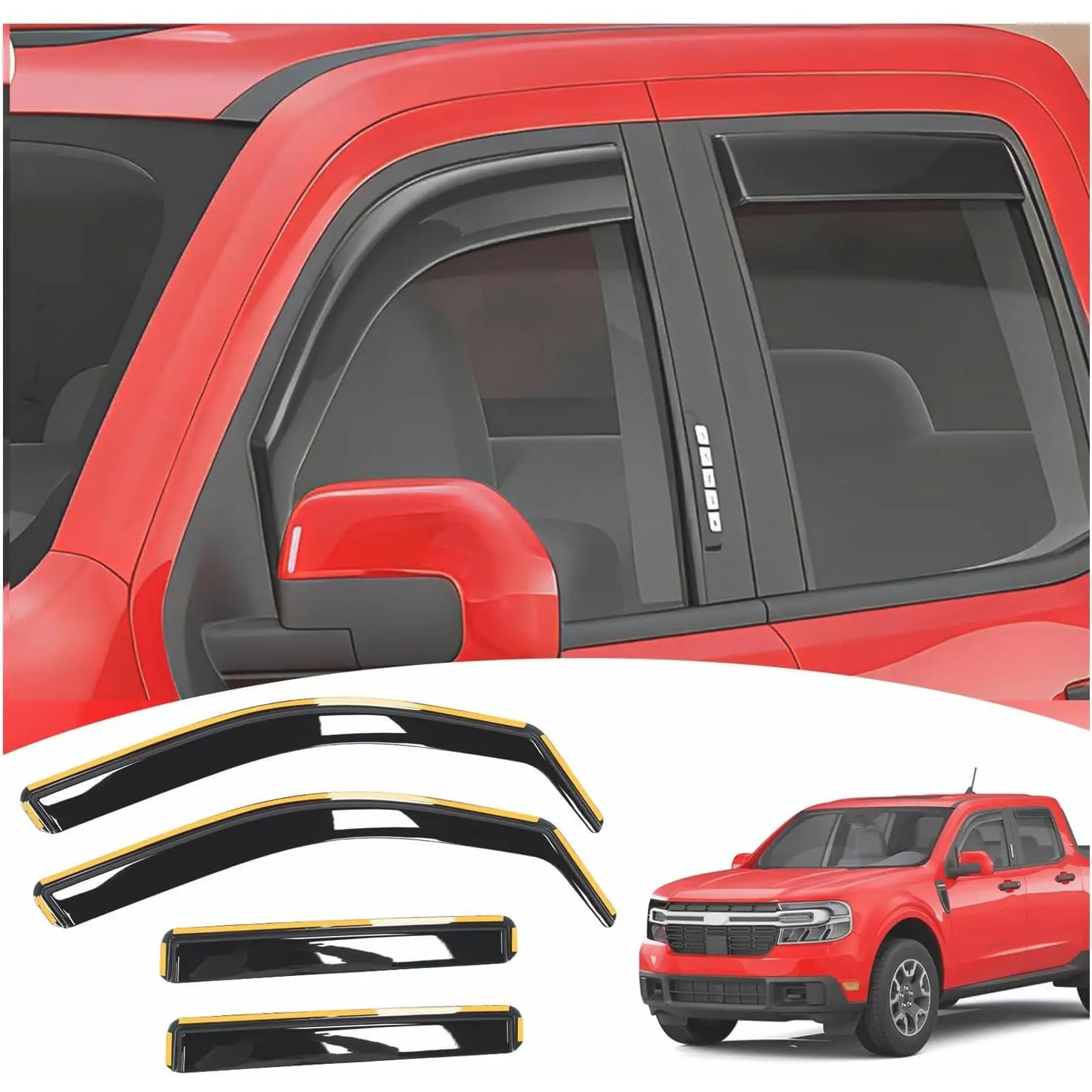 Visor Rain Guards Compatible with Ford Maverick 2026 2022-2025 Side in-Channel Window Visors Deflectors Front and Rear Low Profile Vent Visor Weather Shield Sun Wind Rain Guard Accessories 4PCS