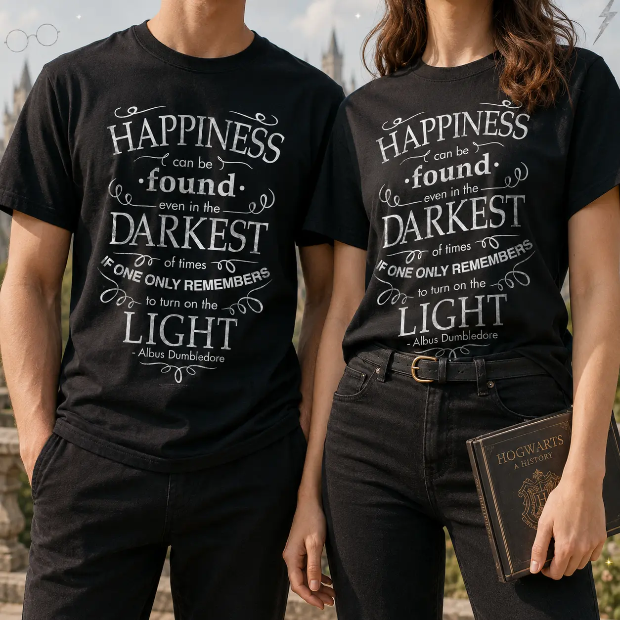 Unisex 100% Cotton Black Graphic T-Shirt, Harry Potter Dumbledore Quote Print, Crew Neck Short Sleeve Relaxed Fit Casual Summer Tee
