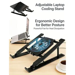 Adjustable Laptop Cooling Stand, Foldable Design, High Airflow Low Noise, Portable Cooler Base for Home Office, Multiple Scenarios