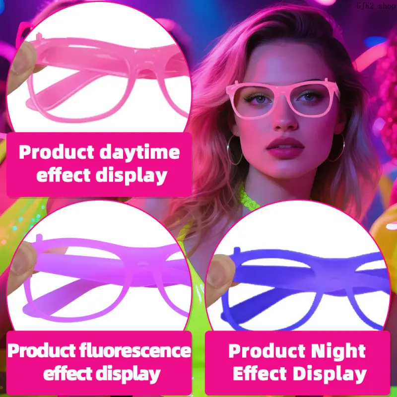 Luminous Fluorescent Glasses Halloween Party Photo Prop Plastic Colorful Glow In The Dark Eyeglasses Frame