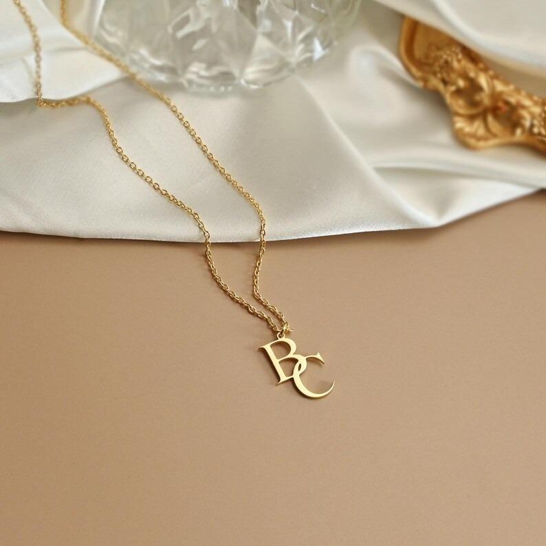 Customized Two Initials Necklace Stainless Steel Personalized Necklace Gift for Men and Women Couples