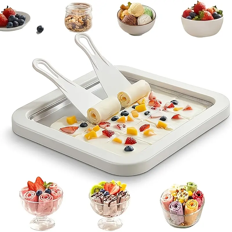 Portable Mini Ice Cream Roll Machine Suitable for Homemade Frozen Yogurt & Ice Cream - Complete Kit with Quick Freeze Plate, Stainless Roll Maker for, Parties, Picnics, Commercial Use - Compact Freezer Tray for Instant Treats Ice Cream Machines