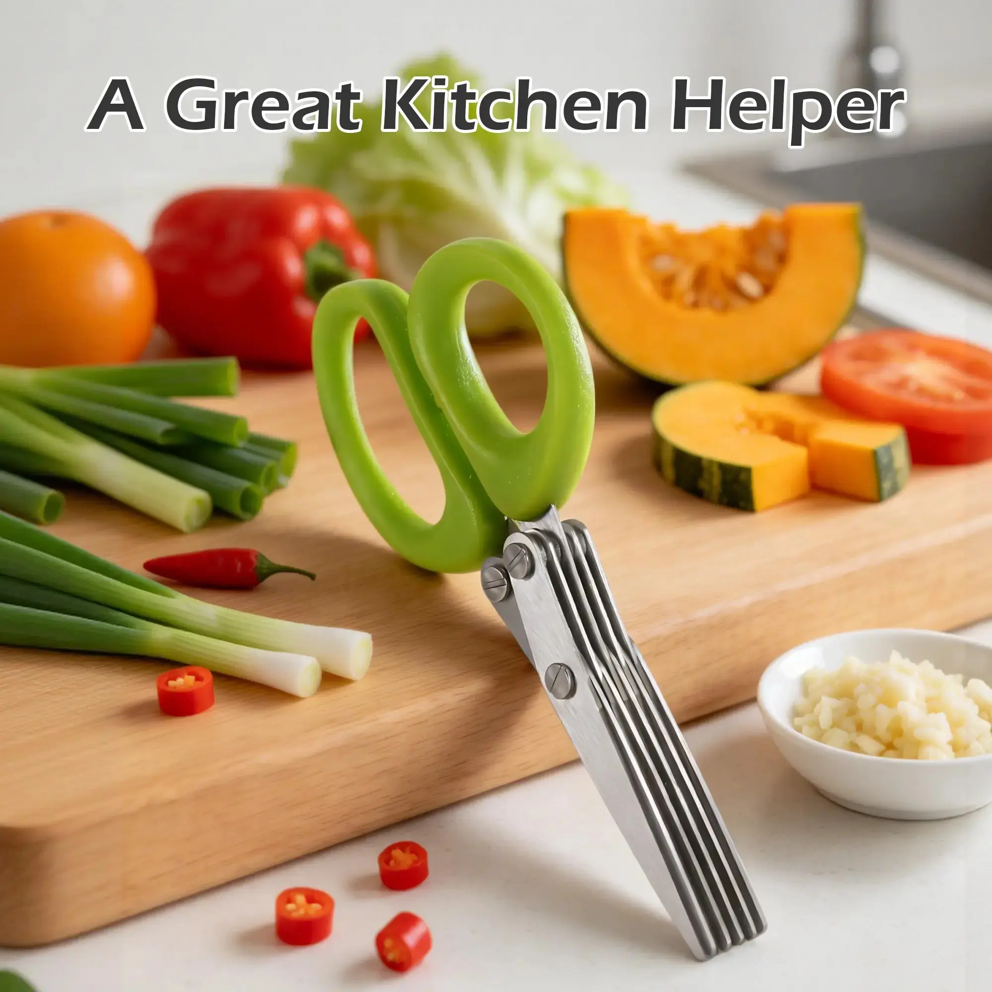 Camp Kitchen Stainless Steel 5-Layer Herb Scissors Set |   Multi-Blade Coriander Shears, Rust-Proof, Easy Clean, Perfect Birthday Gift for Men & Boyfriends