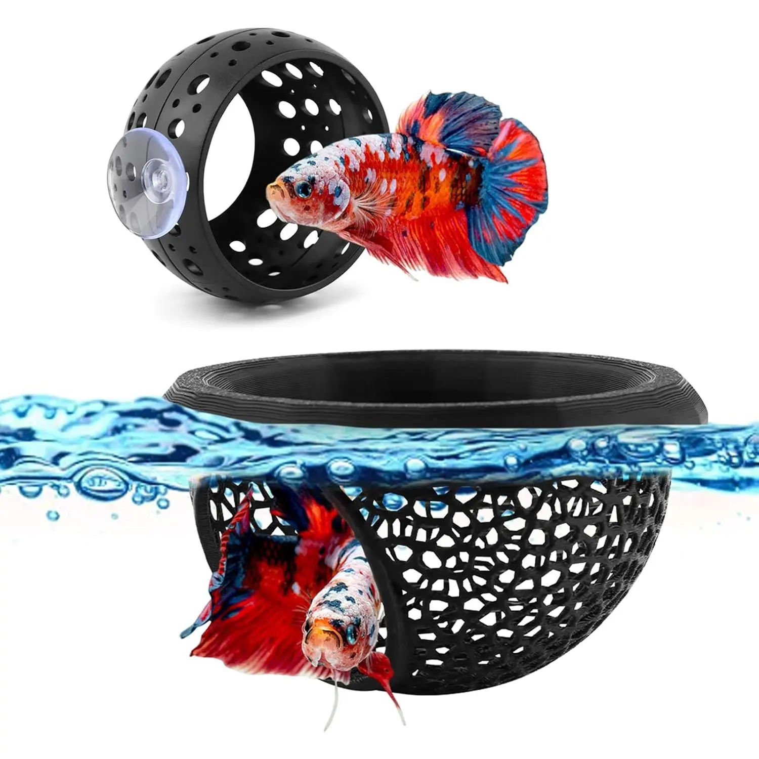 2 count Floating Bettas  & Shrimp Cave Fhiny Bettas Tunnel Aquarium Fish Hideout Shrimp Cave Aquarium Decor for Small Fish(Color:Black)