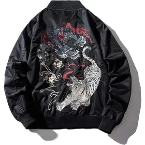 Japanese Dragon Tiger Hip Hop Clothing Men's Bomber Jacket Oversized Street Windbreaker Streetwear Leather Biker Jacket Fashion Lightweight Outdoor Casual Modern Jacket