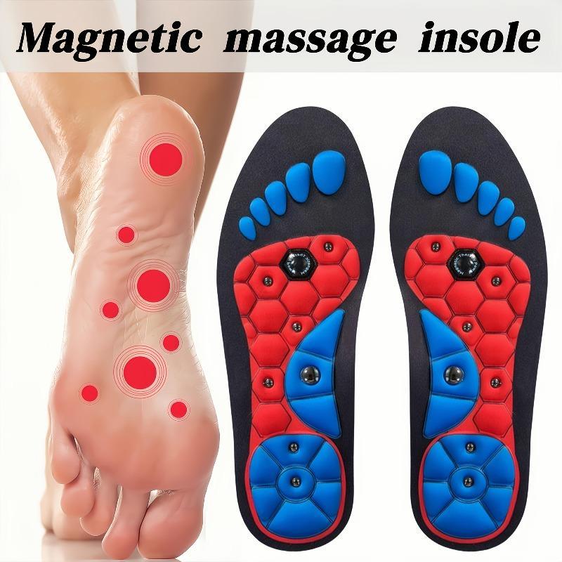 2 Pairs EVA Massage Insoles with Magnetic Acupressure Points - Shock-Absorbing, Breathable Sports Inserts for Arch Support, Red & Blue Hexagonal Pattern, Ideal Gift for Men & Women
