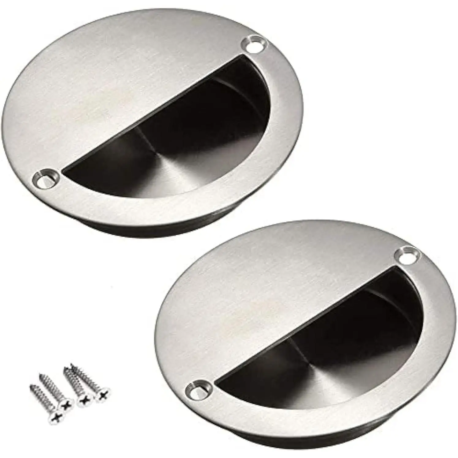 2Pcs Sleek Stainless Steel Round Flush Concealed Recessed Sliding Door Handles, Hidden Door Frame Handle Sets with Mounting Screws for DIY Projects, Inset Cabinet Finger Pulls for Concealed Look, Sleek, Concealed Look