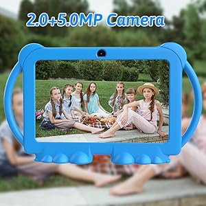 Tablet 7 inch Android 12.0 for, 4GB RAM 32GB ROM Bluetooth IPS Screen Parental Control Dual Camera Shockproof Case for Educational Games, (Blue)