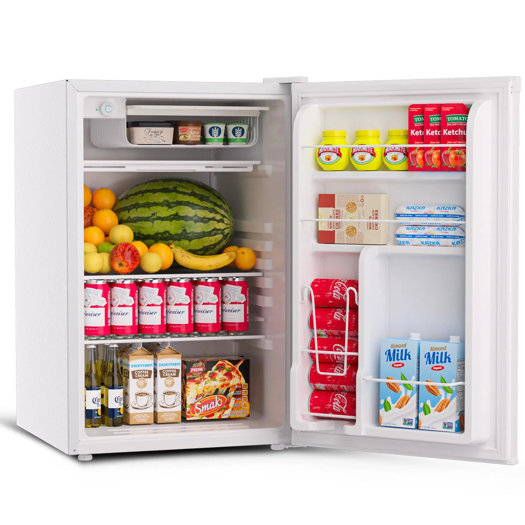 4.5 Cu Ft Compact Refrigerator with Freezer, 7-Level Thermostat, 38dB Quiet Operation, Energy Efficient Mini Fridge, Reversible Door, LED Light, Adjustable Shelves