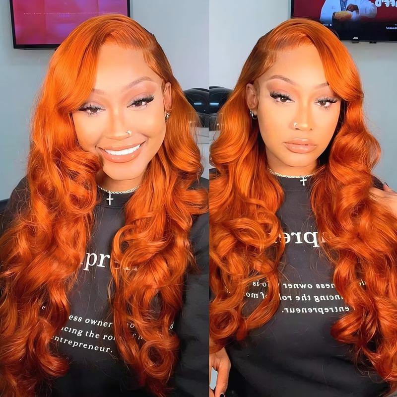 Bling Hair Colored Orange Ginger Body Wave Lace Frontal Wigs Human Hair 13x6 13x4 HD Lace Frontal Wig Loose Wave 30 32 Inch Brazilian Transparent Lace Wig for Women Pre Plucked 180% Density TikTokShopHolidayHaul