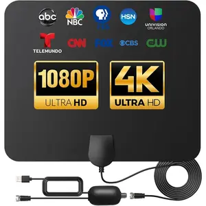 TV Antenna Indoor Long Range, Supports 4K 1080p Smart TV Signal Reception with 16ft HDTV Coax Cable