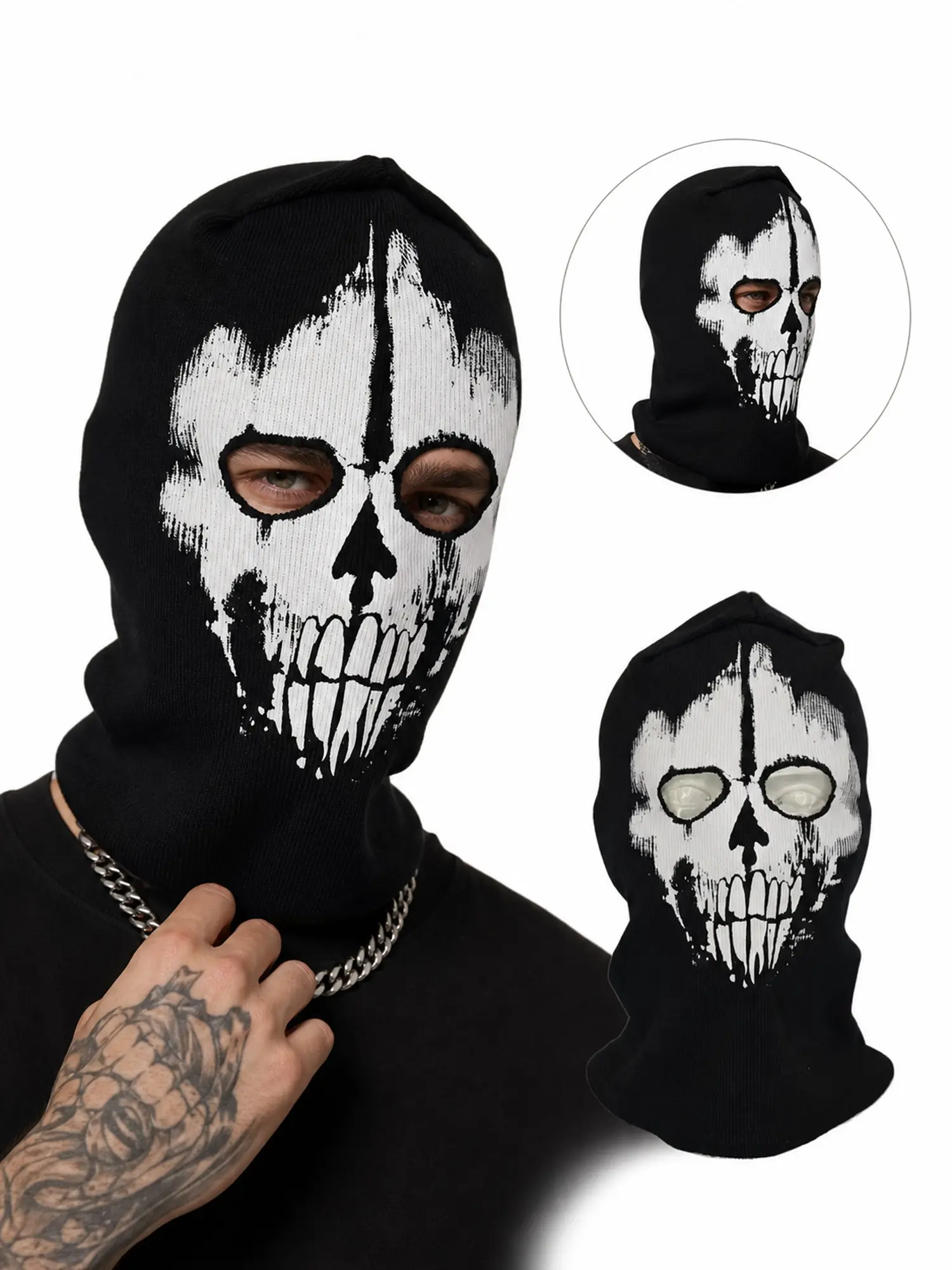 Skeleton Balaclava Hat Tactical Full Face Mask, Ghost Style Windproof Breathable, Suitable for Real Cs, Motorcycle Riding Costume