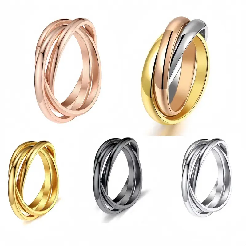 Three Band Spinner Ring – Titanium Steel Rotating Ring for Couples, Minimalist Stainless Steel Fidget Ring for Everyday Wear