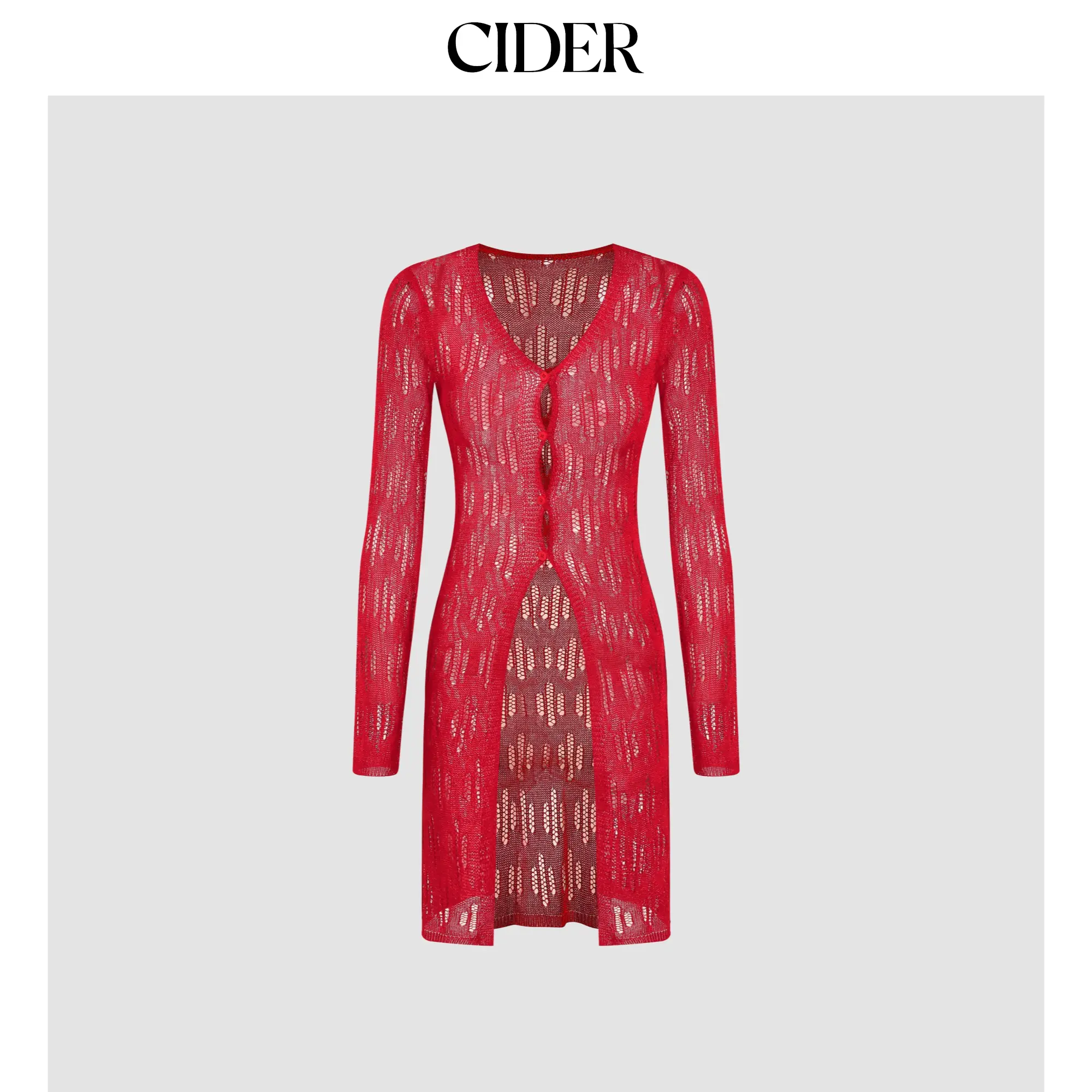 Cider [size 2-10] V-neck Solid Hollow Out See-through Knitted Cardigan