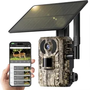 4G LTE Solar Powered Hunting Trail Camera 2K Live Feed 0.1s Fast PIR Trigger Low-Glow Night Vision IP66 Waterproof Remote Control APP Control Wildlife Game Cam Built-In Cellular Card No Wi-Fi, Requires 4G Unlimited Data Plan Activation