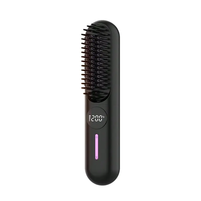Cordless Hair Straightener Brush, Portable Rechargeable Heated Styling Brush with 7 Temperature Settings, USB-C Hair Smoother for Fine to Medium Hair, Travel Hair Styling Tool