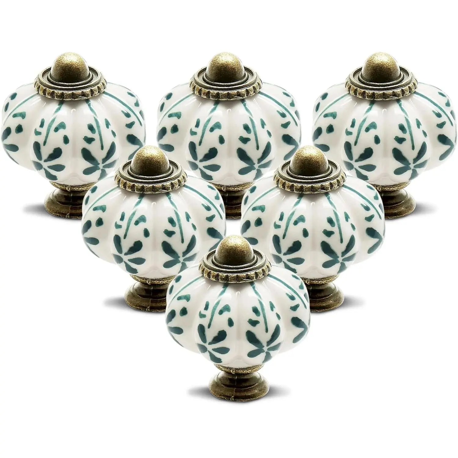 12 Pcs Ivory Pumpkin Leaf Pattern Vintage Ceramic Cabinet Knobs, Dresser Drawer Door Pulls Handles, Mounting Screws Included