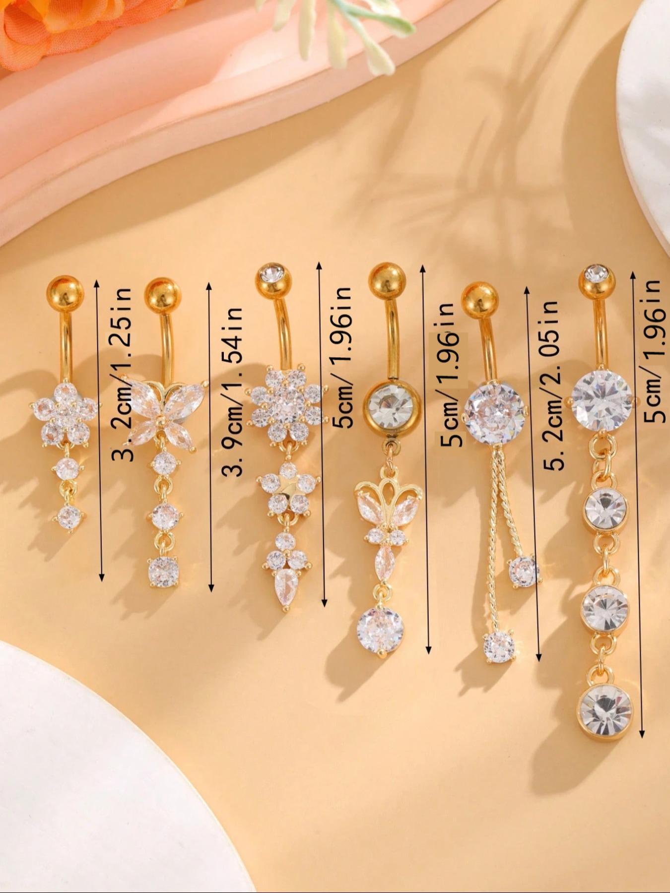 Women's Elegant Butterfly & Flower Design Belly Rings, Stainless Steel Belly Button Rings, Cute Trendy Belly Piercing Jewelry, Fashion Body Jewelry for Party & Daily Decor