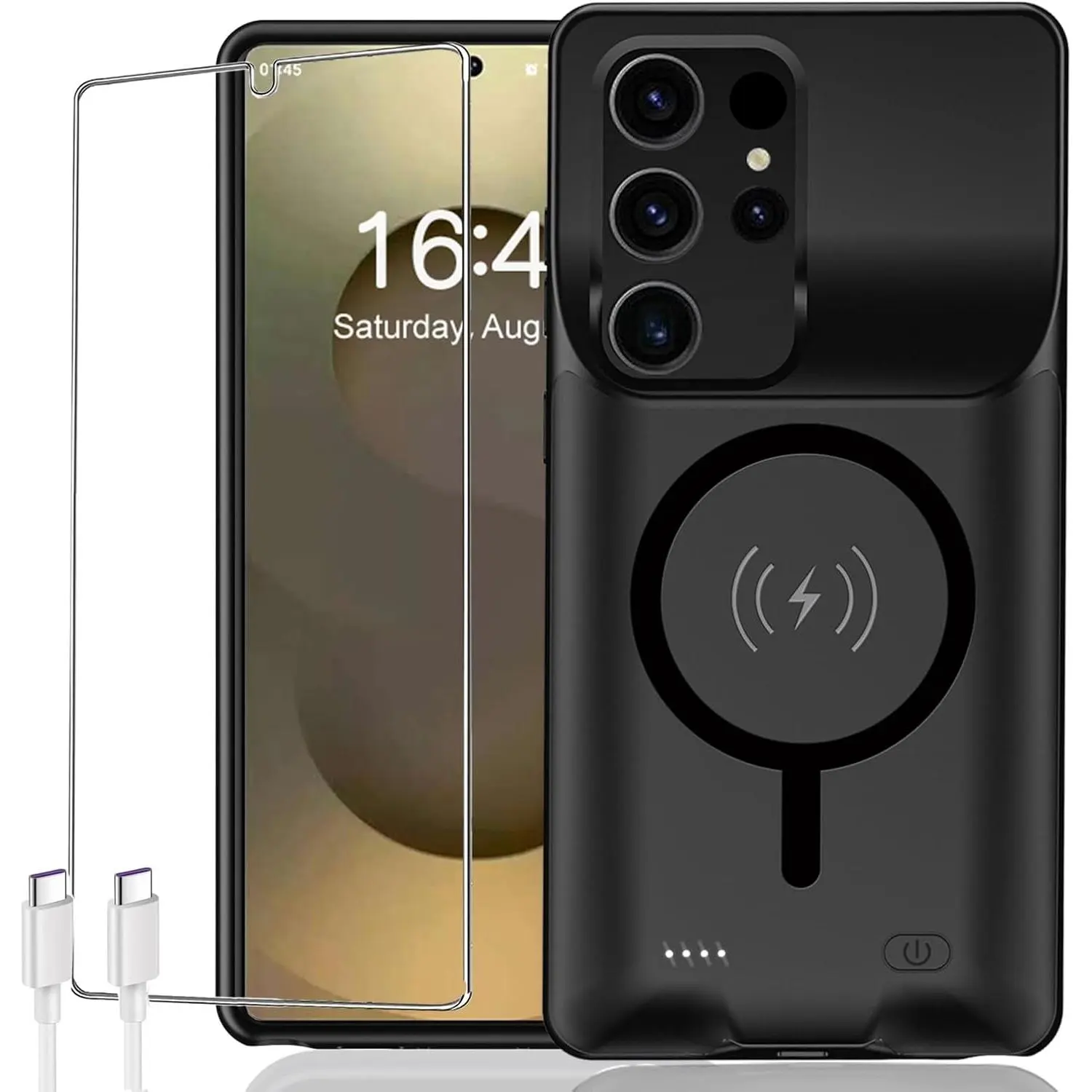Enhanced 12000mAh Slim Portable Protective Charging Case Backup Power Bank Compatible with Galaxy S25 Ultra 6.9 inch Extended Charger Cover - Black
