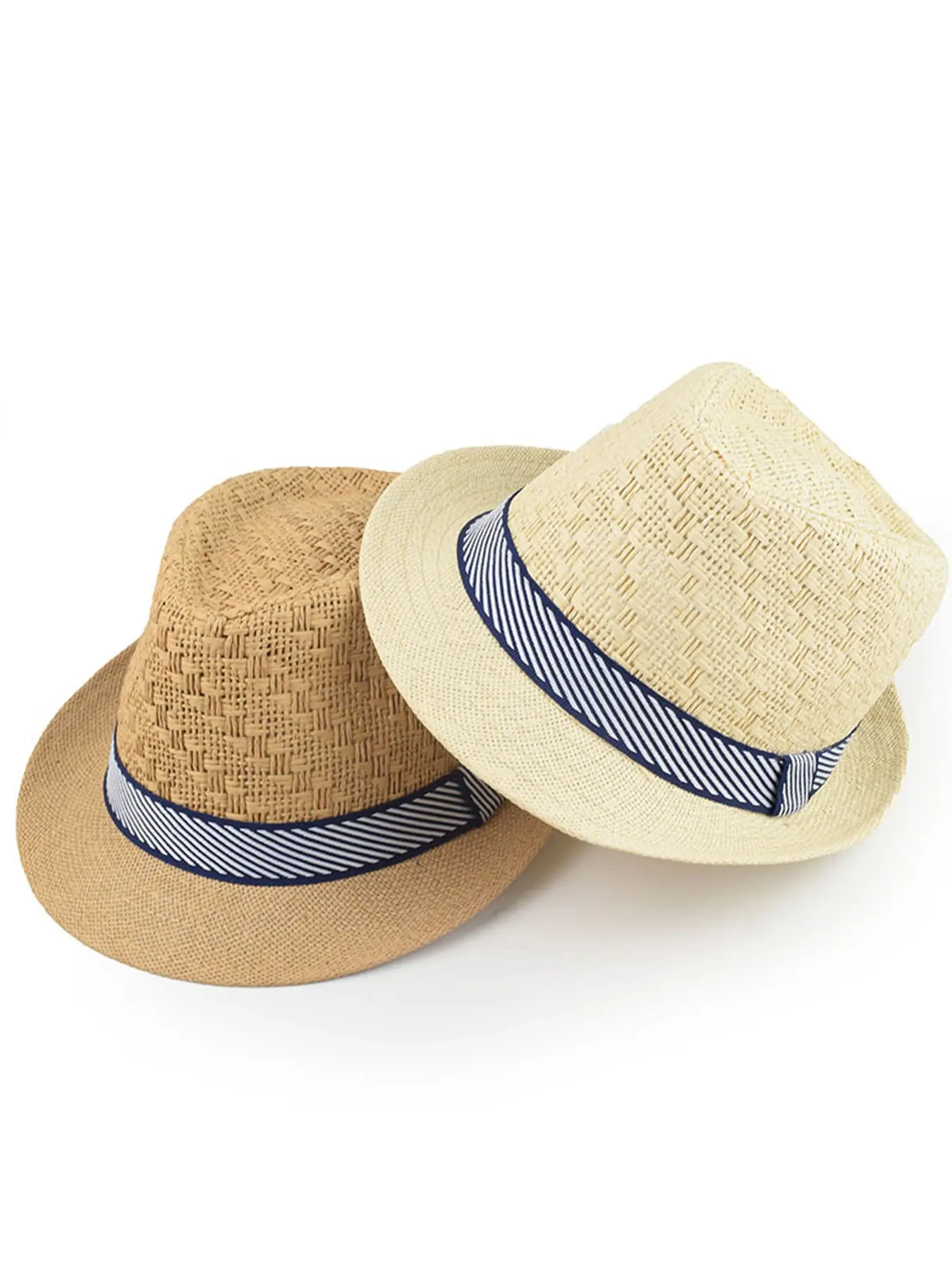 2Pack Straw Trilby Fedora Hat Casual Hat for Men 1920s Short Brim Panama Cap