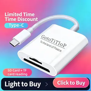 Type-C to SD TF Cf Reader, Multi-Function Card Reader for iPhone 15 16 Pro Max Android, USB Type-C Dual Port OTG Adapter
