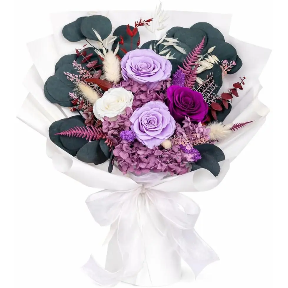 Preserved Flowers for Delivery, Purple Rose Bouquet Gift for Women and Mom, Long Lasting Floral Arrangement for Birthday & Anniversary
