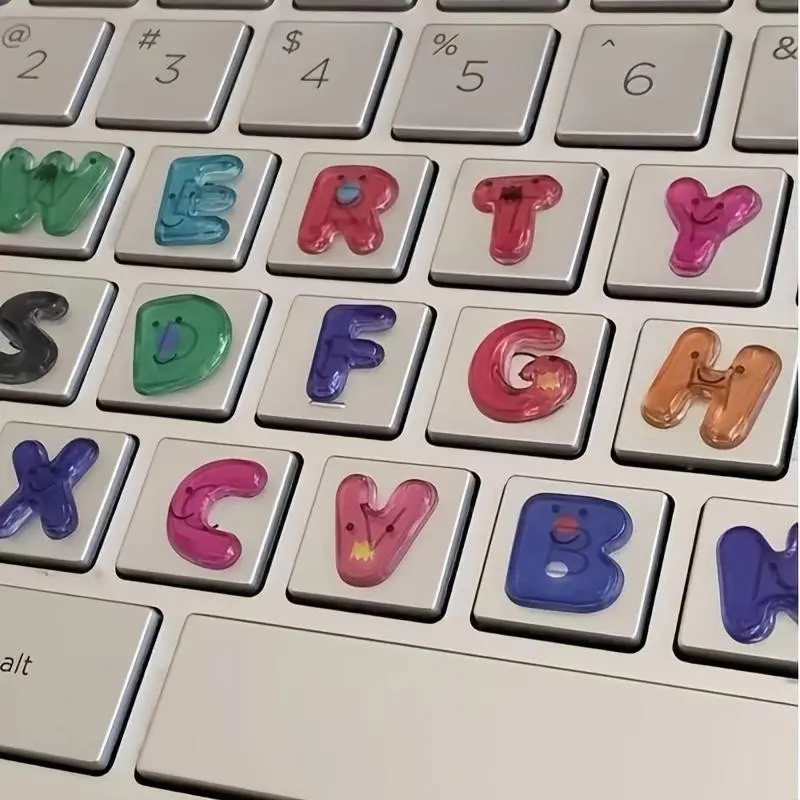 3D Cute Bubble Letter Keyboard Stickers, Colorful Aesthetic Alphabet Keycap Decals, Laptop Keyboard Decor Stickers, Fun & Stylish Design