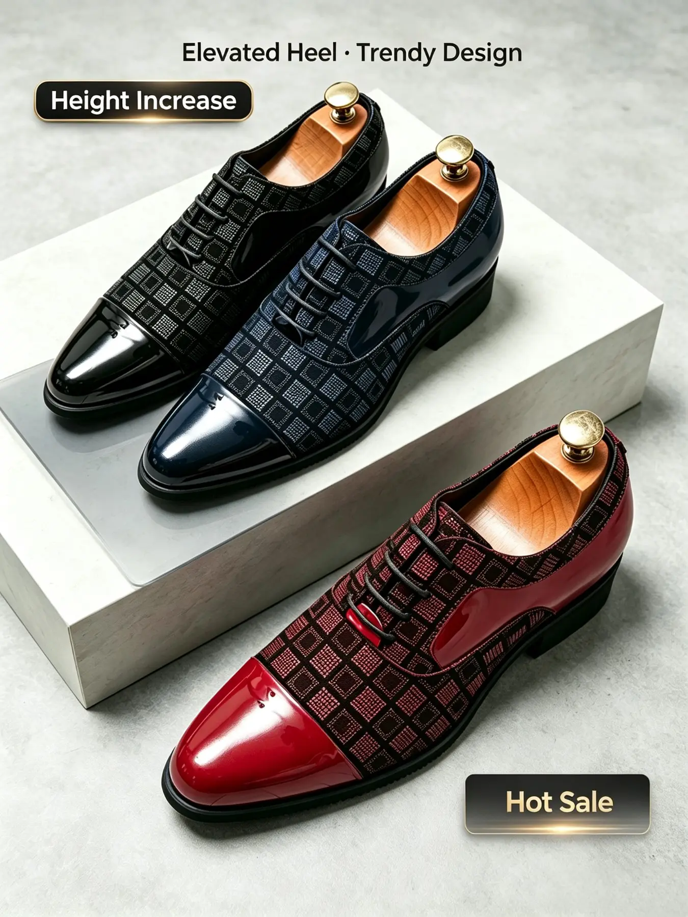 Men's High Heel Lace-Up Business Derby Shoes, Classic Pointed Toe Formal Wedding Party Dress Shoes, Elegant Men's Evening Wear Footwear, Trendy Pointed Toe, Pu Leather Footwear, Business Style Footwear