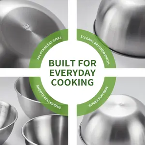Stainless Steel Mixing Bowls Set of 5, 1.1/1.6/1.9/2.5/3.5 Food Grade Metal Bowls with Measurement Marks, Dishwasher Safe & Stackable Nesting for Baking, Salads, Meal Prep, & Camping