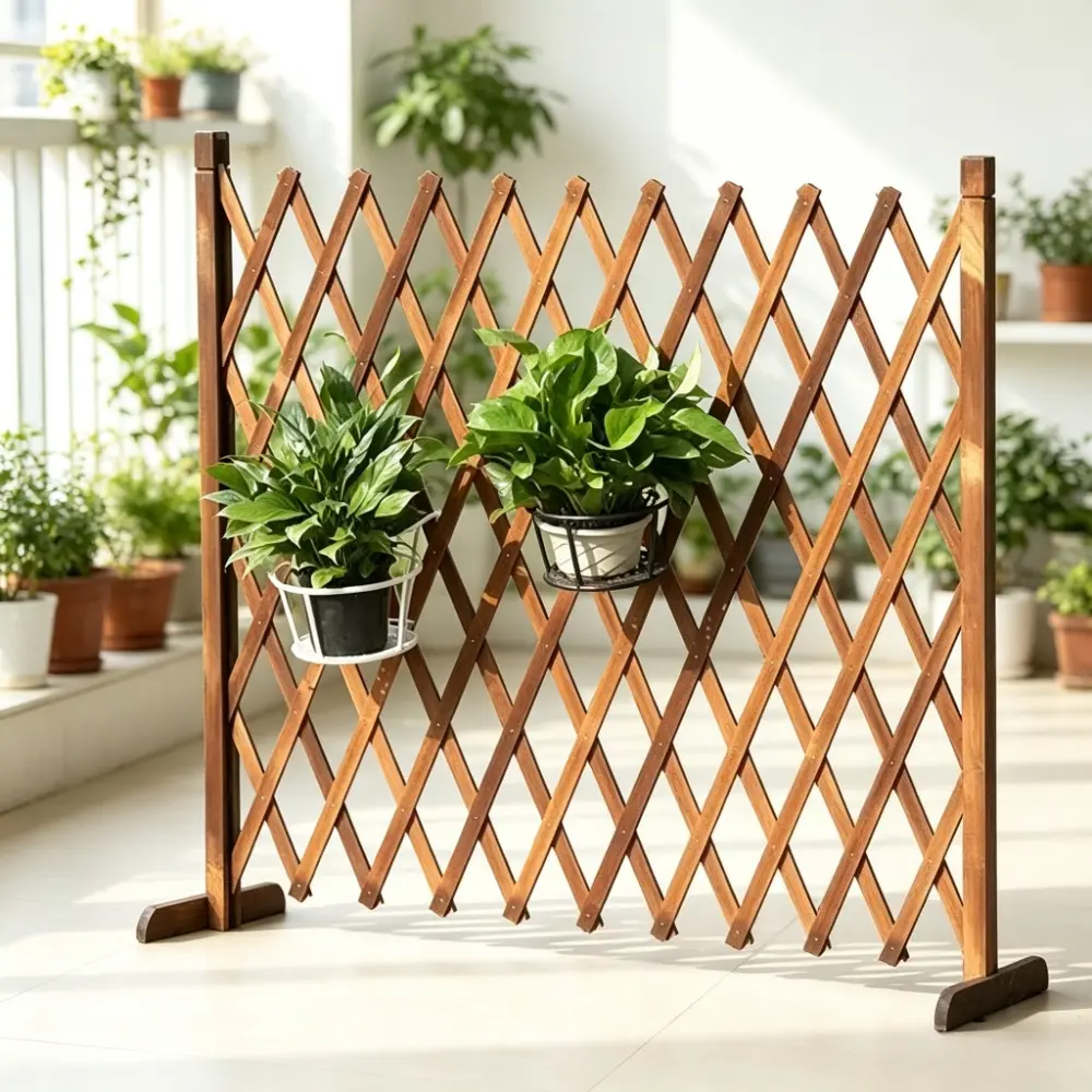 Simple Expandable Fence, Outdoor Weather-Resistant Wood Barrier, Garden Climbing Frame, Indoor Balcony Decor, Carbonized Grid, Wooden Hedge, Lattice, Potted