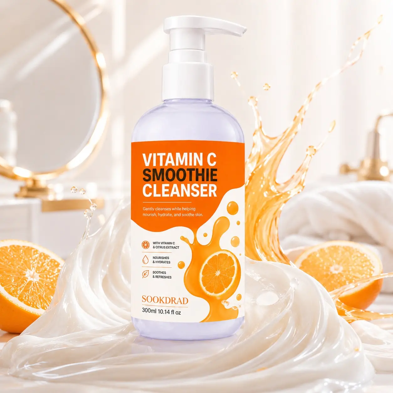 Vitamin C Smoothie Cleanser, Vitamin C, Citrus Extract, gently cleansing, nourishing, hydrating, soothing, facial cleanser, 10.14 fl oz, all skin types, 300ml