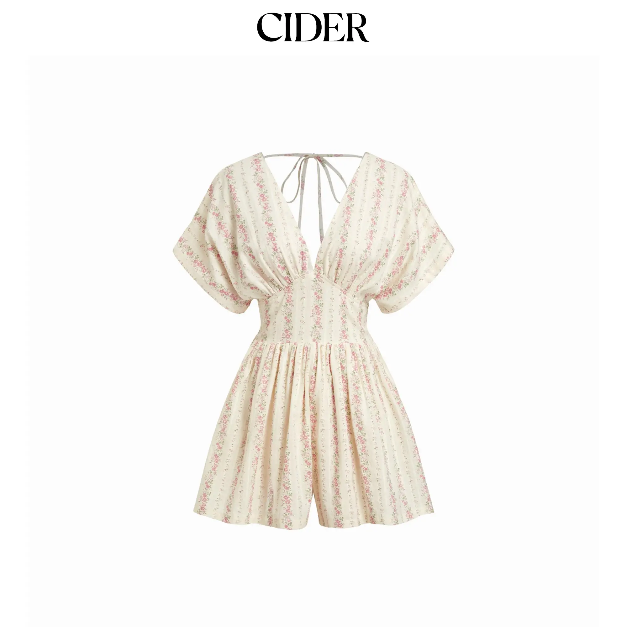 Cider Cotton-Blend Ditsy Floral V-neck Dolman Sleeve Shirred Romper