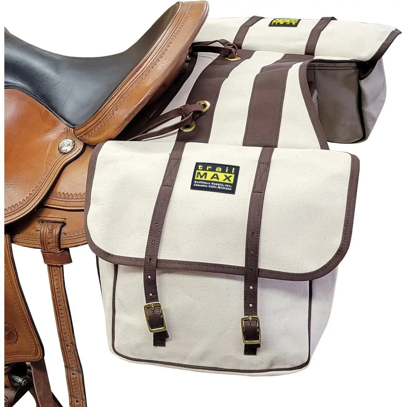TrailMax Canvas Horse Saddle Bag for Trail Riding; Rugged Cotton Canvas Saddle Bag; Durable & Weather Resistant Horse Saddle Bags; Trail Saddle Bags for Horses