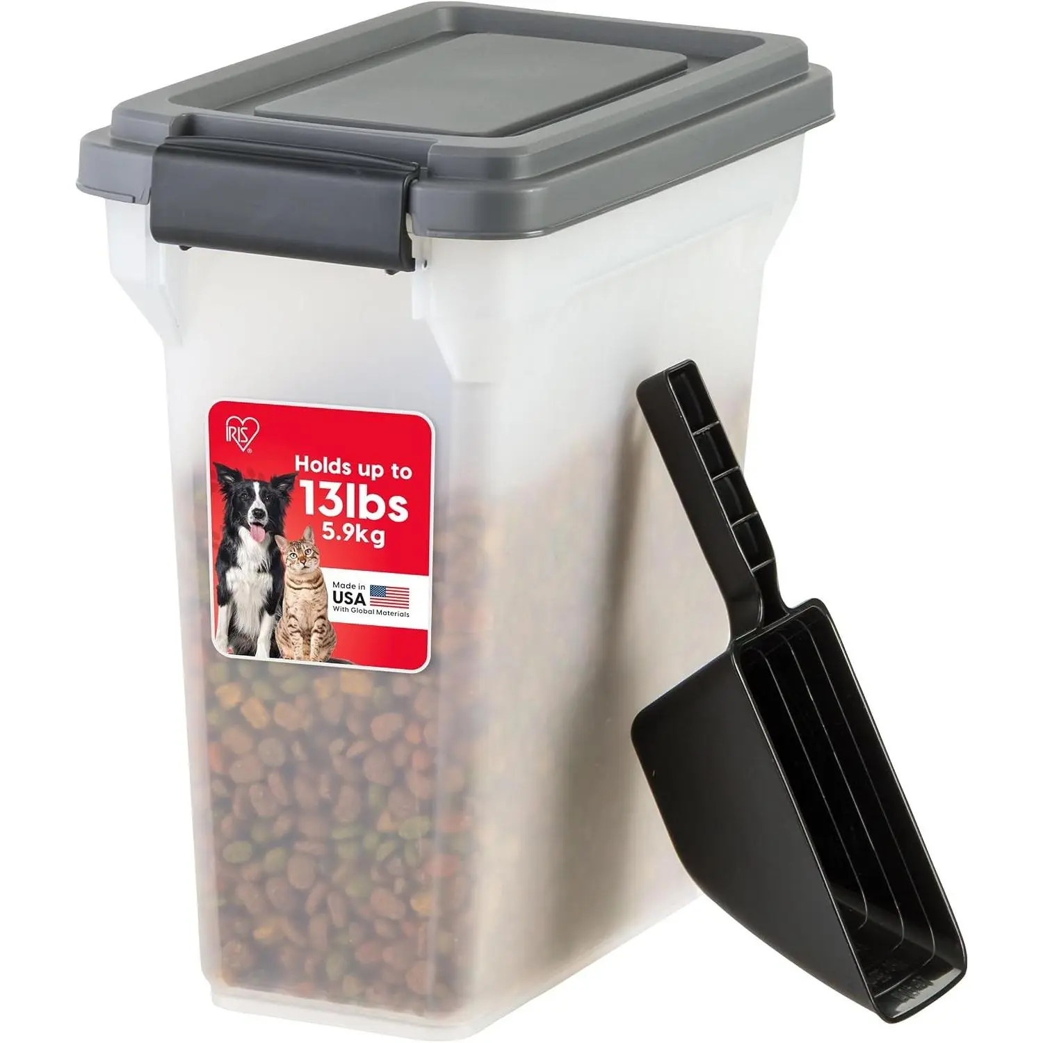 IRIS USA Dog Food Storage Container, Up to 13 lbs, Dark Gray, Made in USA