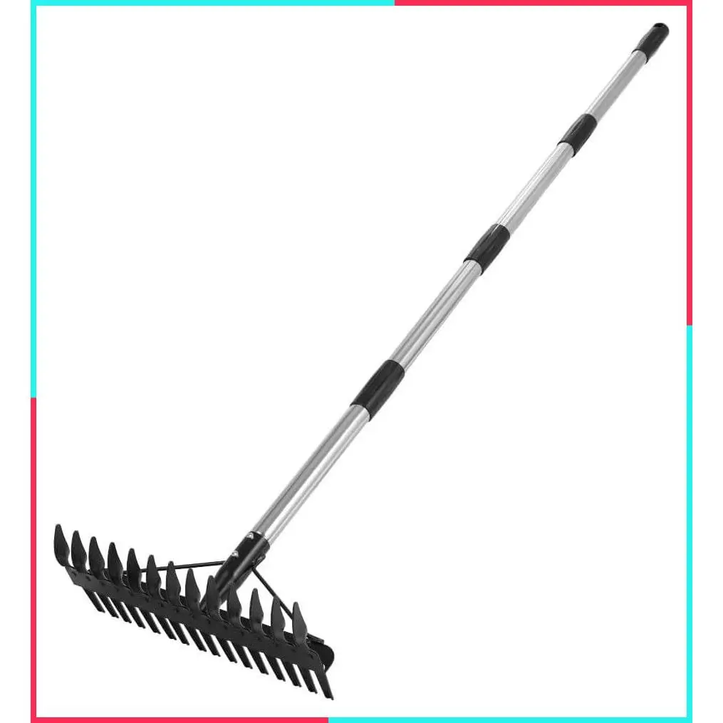 63 Inch Dethatcher Rake with Upgraded Dual-Action Tines, Adjustable Efficient Garden Tool for Lawns Dead Grass