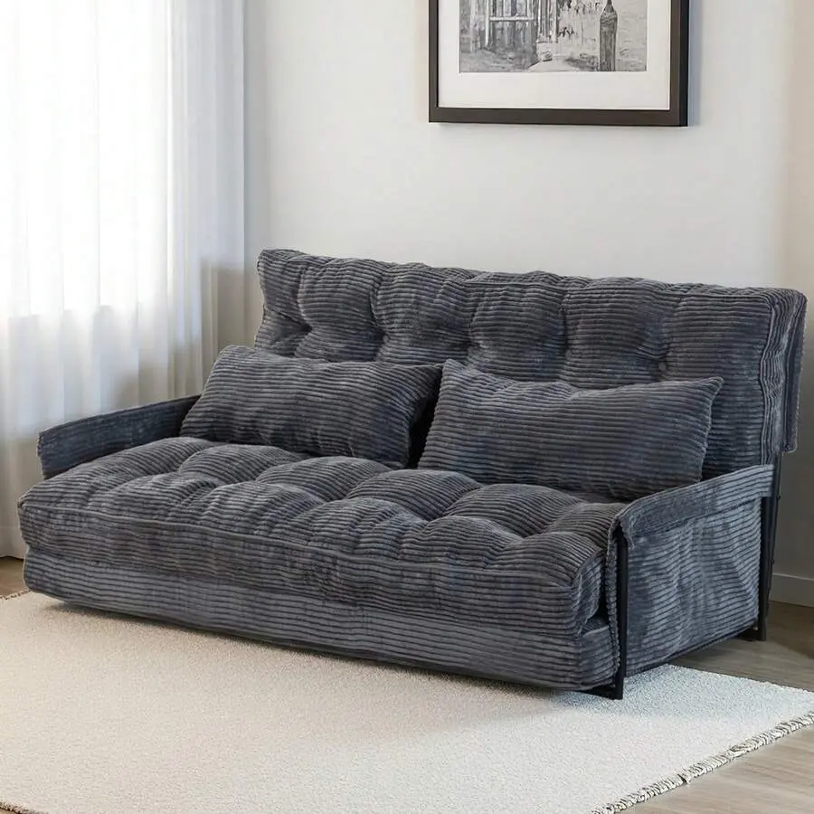 Polyester Multi-Angle Recliner Adjustable Floor Sofa with Pillows - 5-Position Foldable Cushioned Lazy Bed Living Room Furniture with Armrests for Reading, Watching TV