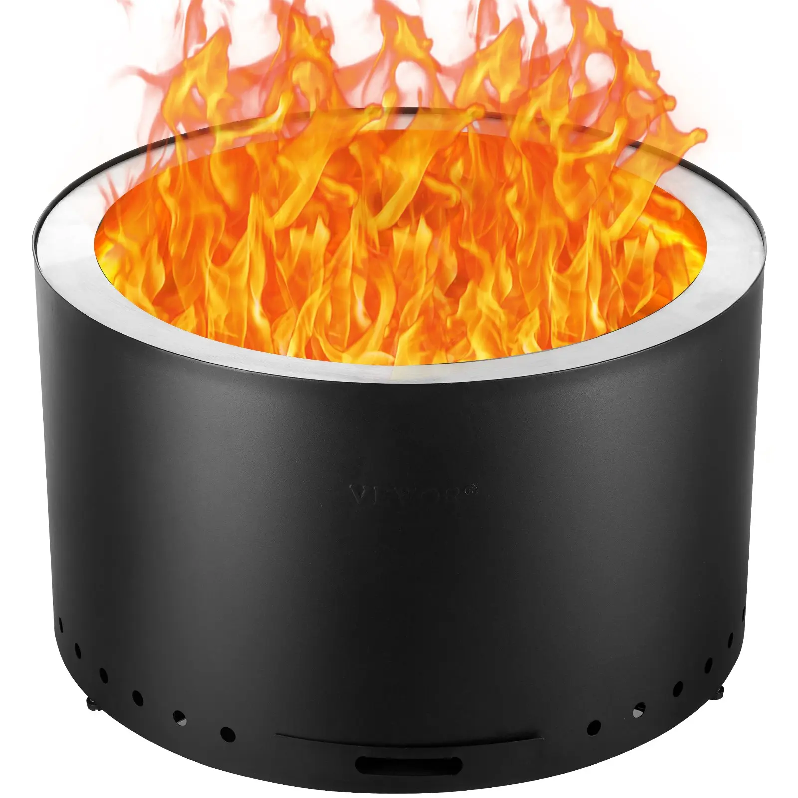 VEVOR Smokeless Bonfire Stove, H:18" D:28", SUS430 Stainless Steel Wood-Burning Outdoor Firepit with Removable Ash Pan, Portable Black Fireplace for Outdoor Patio Camping