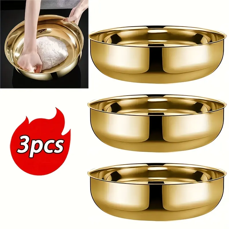 3Pcs Stainless Steel Mixing Bowl Set Large Capacity Wide Rims for Baking Dough Mixing Serving Prep and Storage Food Grade Round Bowl for Kitchen Use