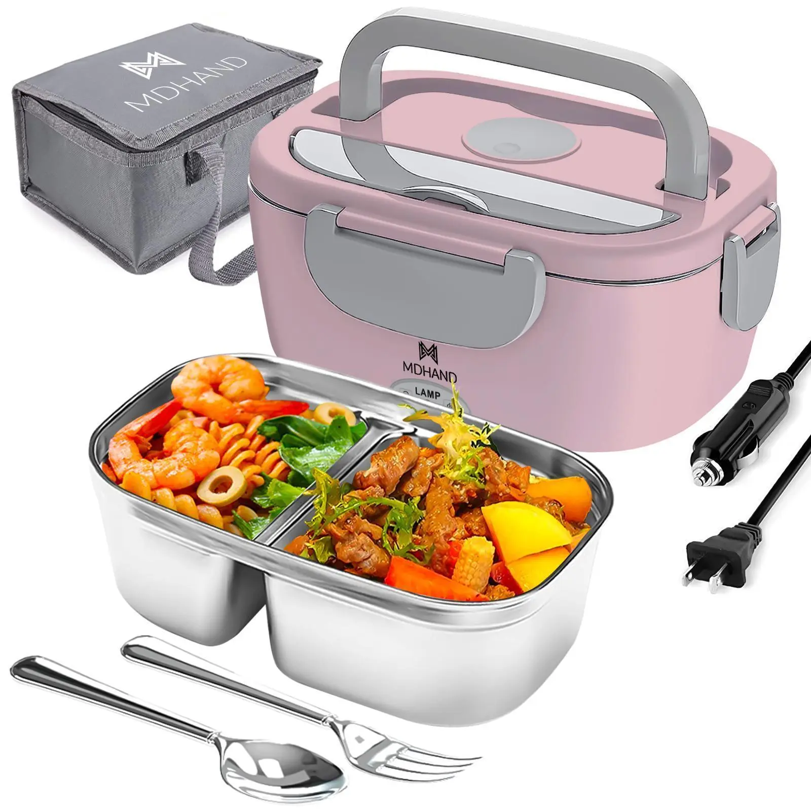 MDHAND Electric Lunch Box Food Heater, 65W Faster Heated Lunch Box, 110V/12V/24V Work/Car/Outdoors, with Lunch Bag Lid Plastic#DealsForYouDays