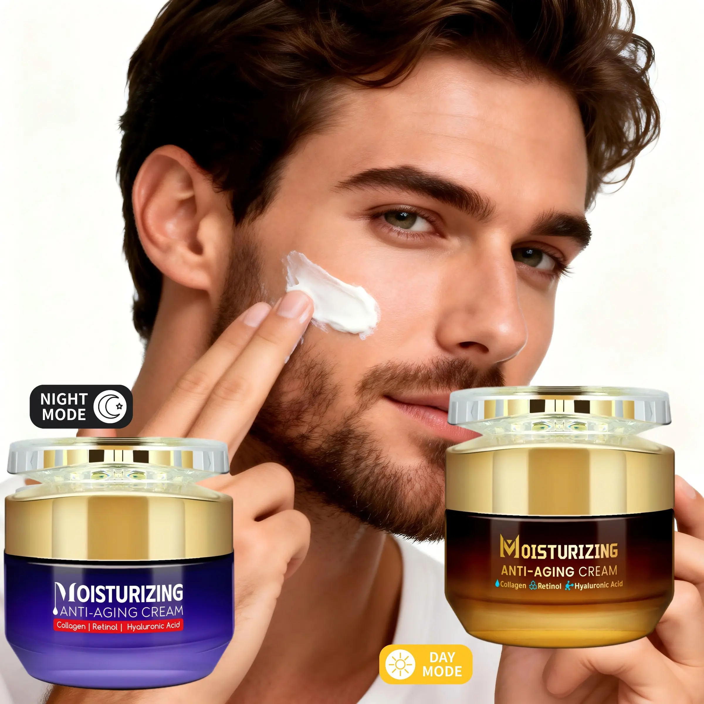 Men's Retinol Collagen Moisturizing Night Face Cream Set, Dual-Use Am/pm, Hydrating Formula, Suitable for All Skin Types, Ideal Gift for Dad & Boyfriend